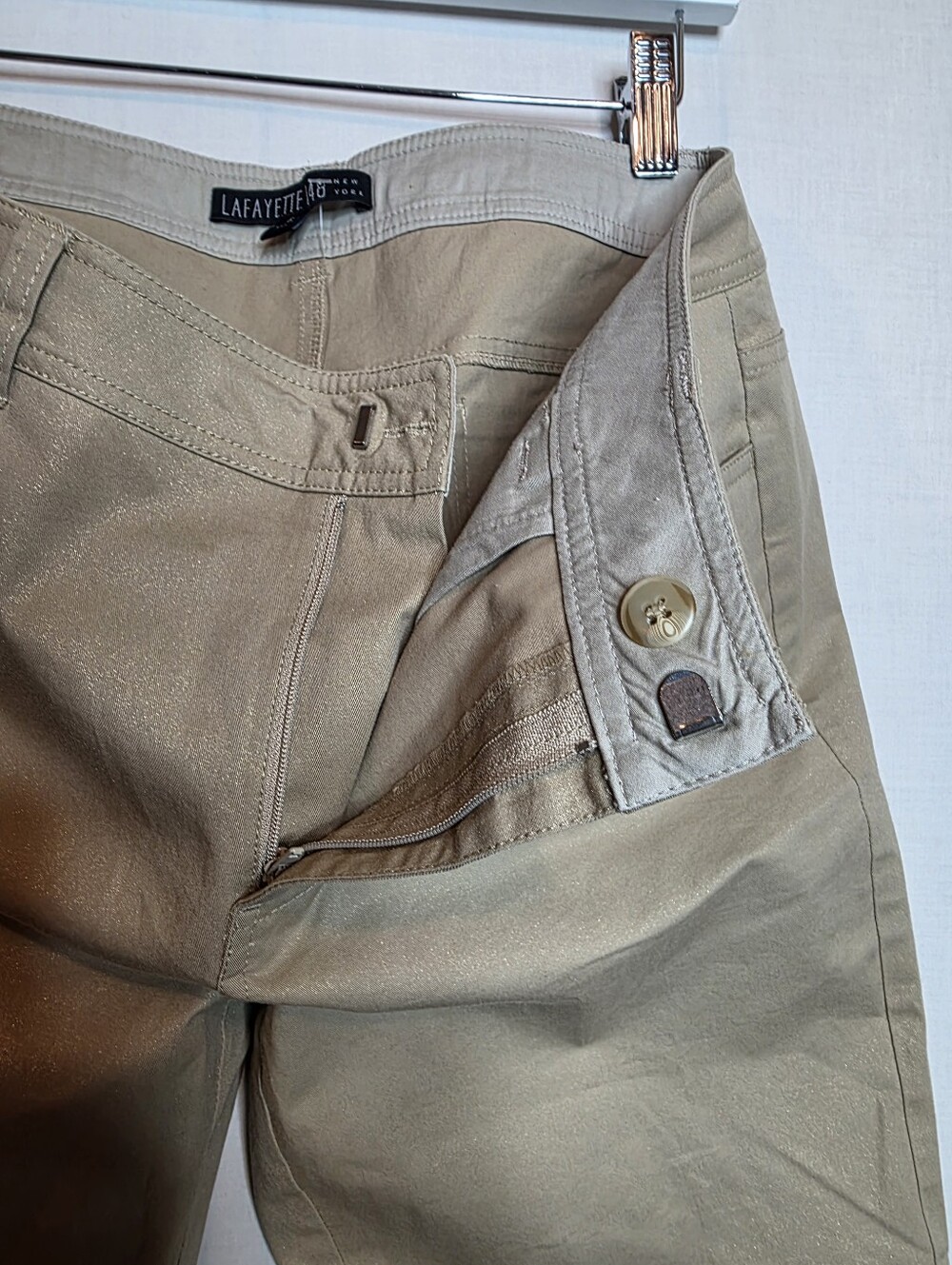 LAFAYETTE 148 Beige Shimmery Straight Leg Pants Cotton Blend Stretch Size 6 - Picture 9 of 11